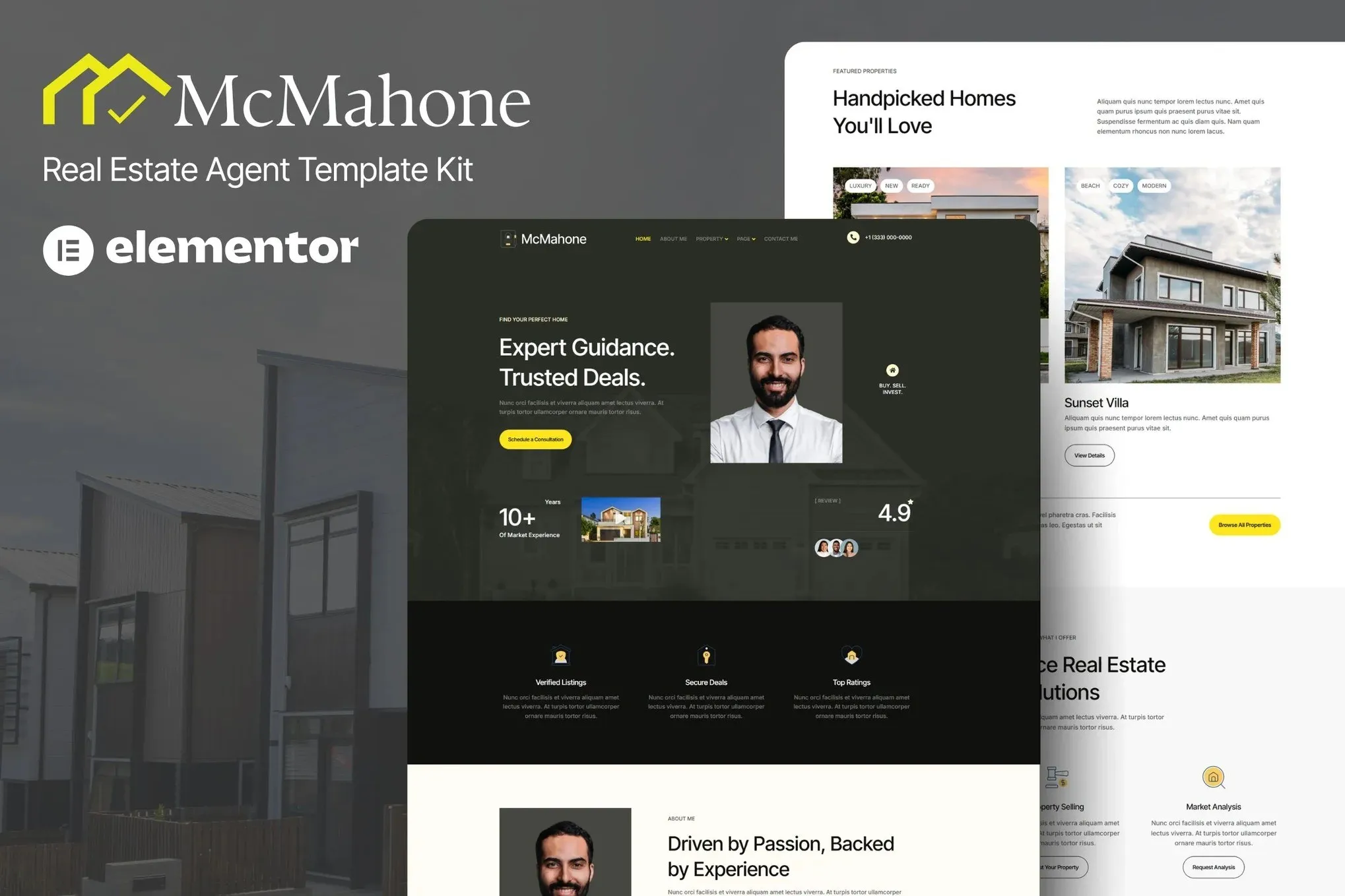 McMahone - Real Estate Agent Elementor Template Kit best real estate agent website template instant download