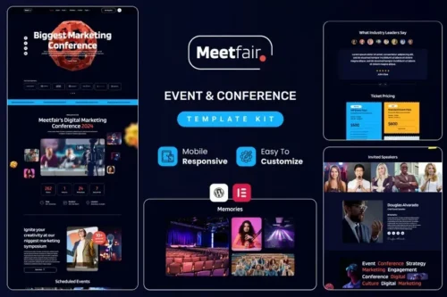 best Meetfair event conference Elementor template kit download