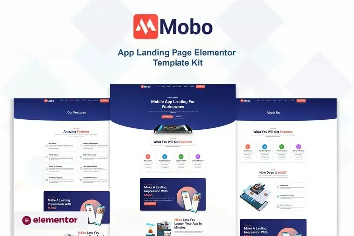 Mobo - App Landing Page Elementor Pro Template Kit best Elementor app landing page template instant download