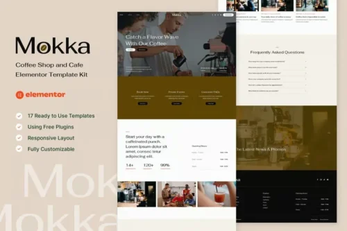 best coffee shop Elementor template instant download