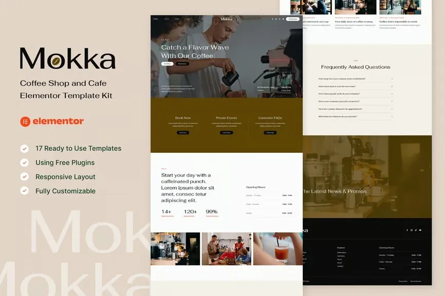 Mokka - Coffee Shop & Cafe Elementor Template Kit best coffee shop Elementor template instant download