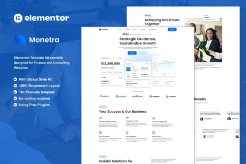 best finance consulting elementor template kit instant download