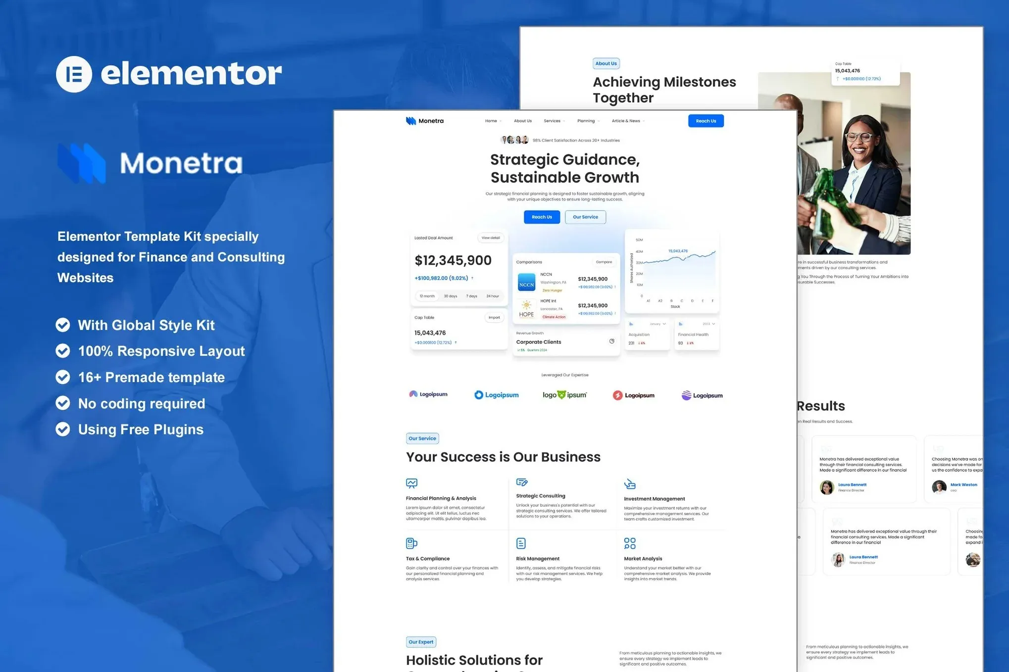 Monetra - Finance and Consulting Elementor Template Kit best finance consulting elementor template kit instant download