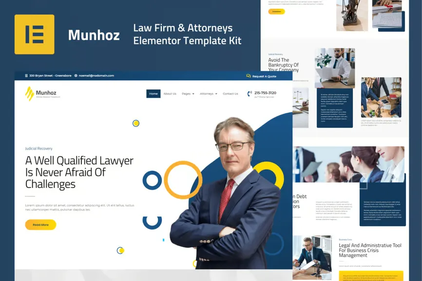 Munhoz - Law Firm & Attorneys Elementor Pro Template Kit best law firm Elementor template kit download
