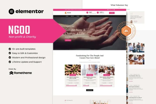 best NGOO non-profit charity Elementor template kit download