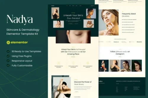 best skincare Elementor template kit instant download