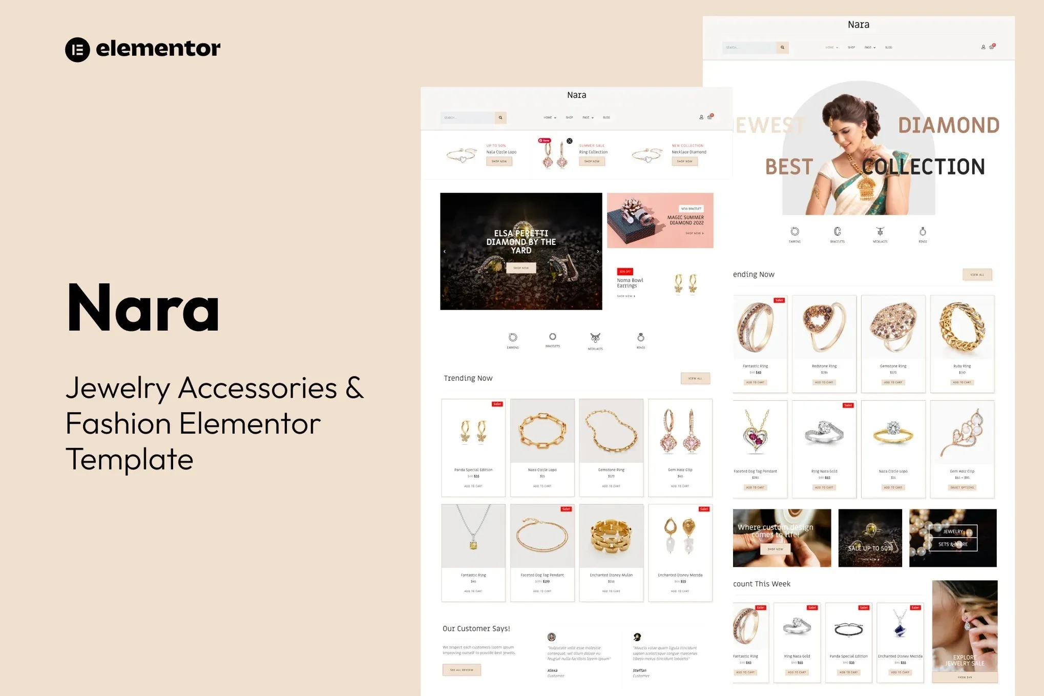 Nara - Jewelry Accessories Store Template Kit best Nara jewelry store Elementor template kit download