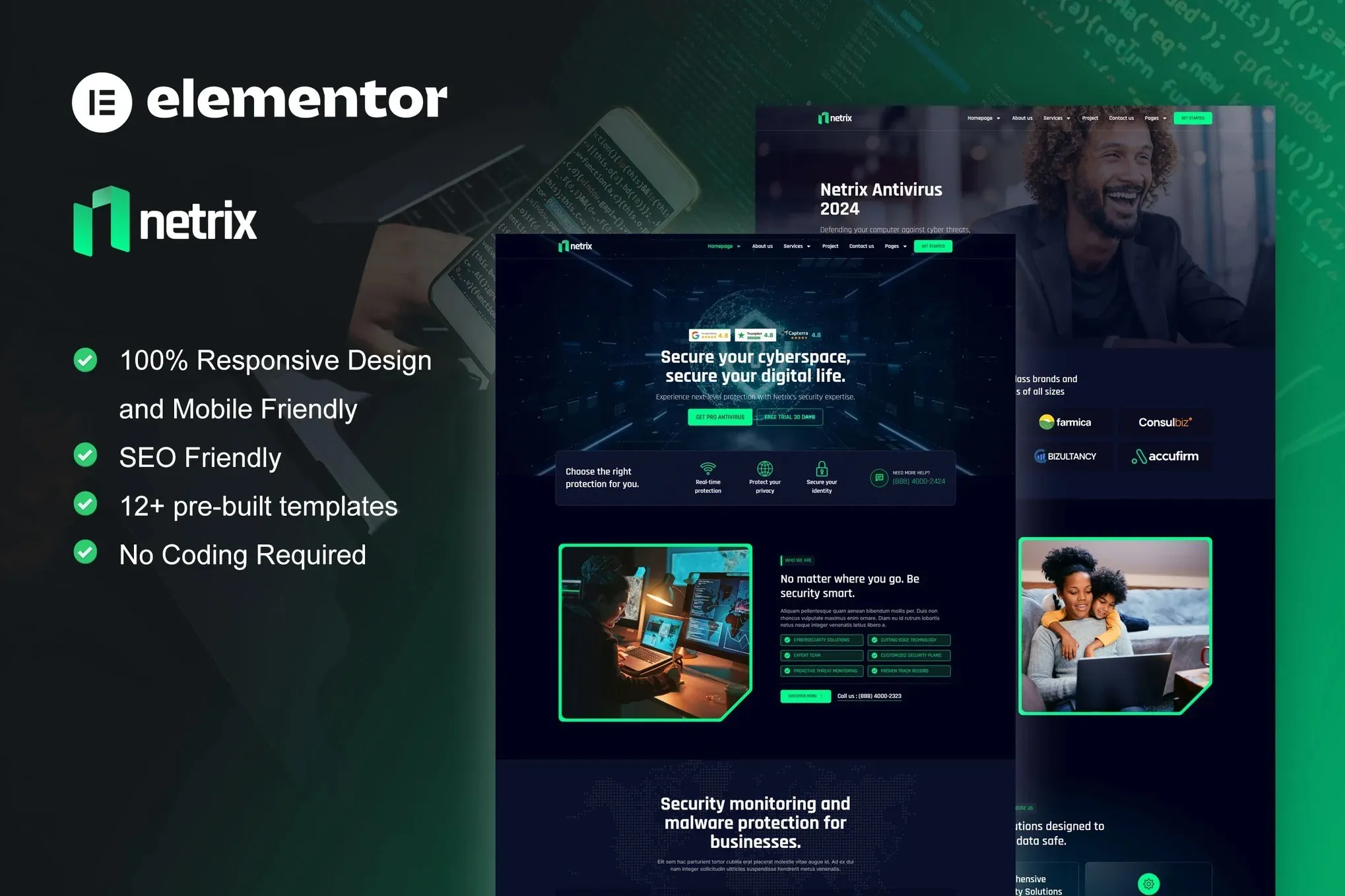Netrix - Cyber Security Services Elementor Template Kit best cyber security template download for Elementor