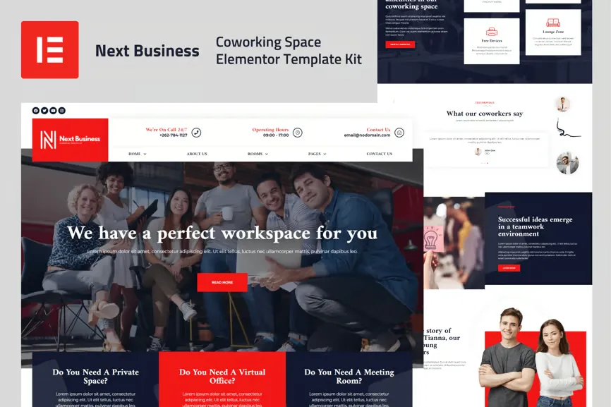 Next Business - Coworking Space Elementor Pro Template Kit best coworking space Elementor template kit instant download