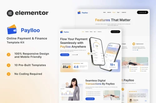 best fintech Elementor template kit for payments download