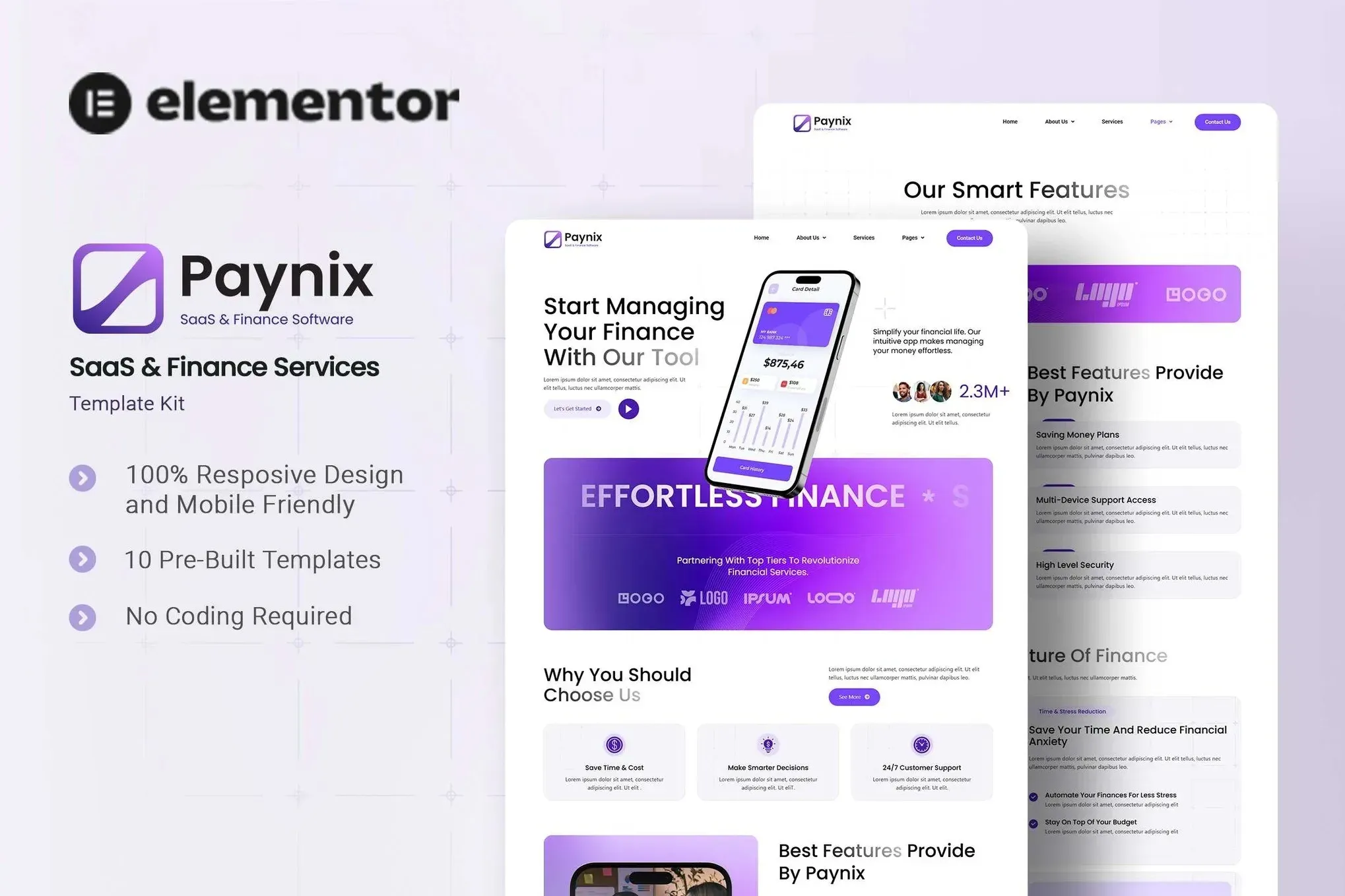 best SaaS Elementor template for finance website instant download