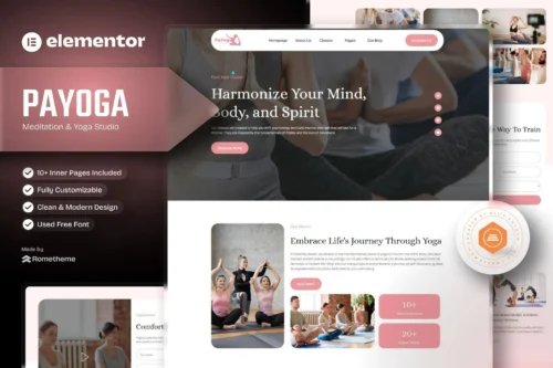 best Payoga yoga studio Elementor template instant download