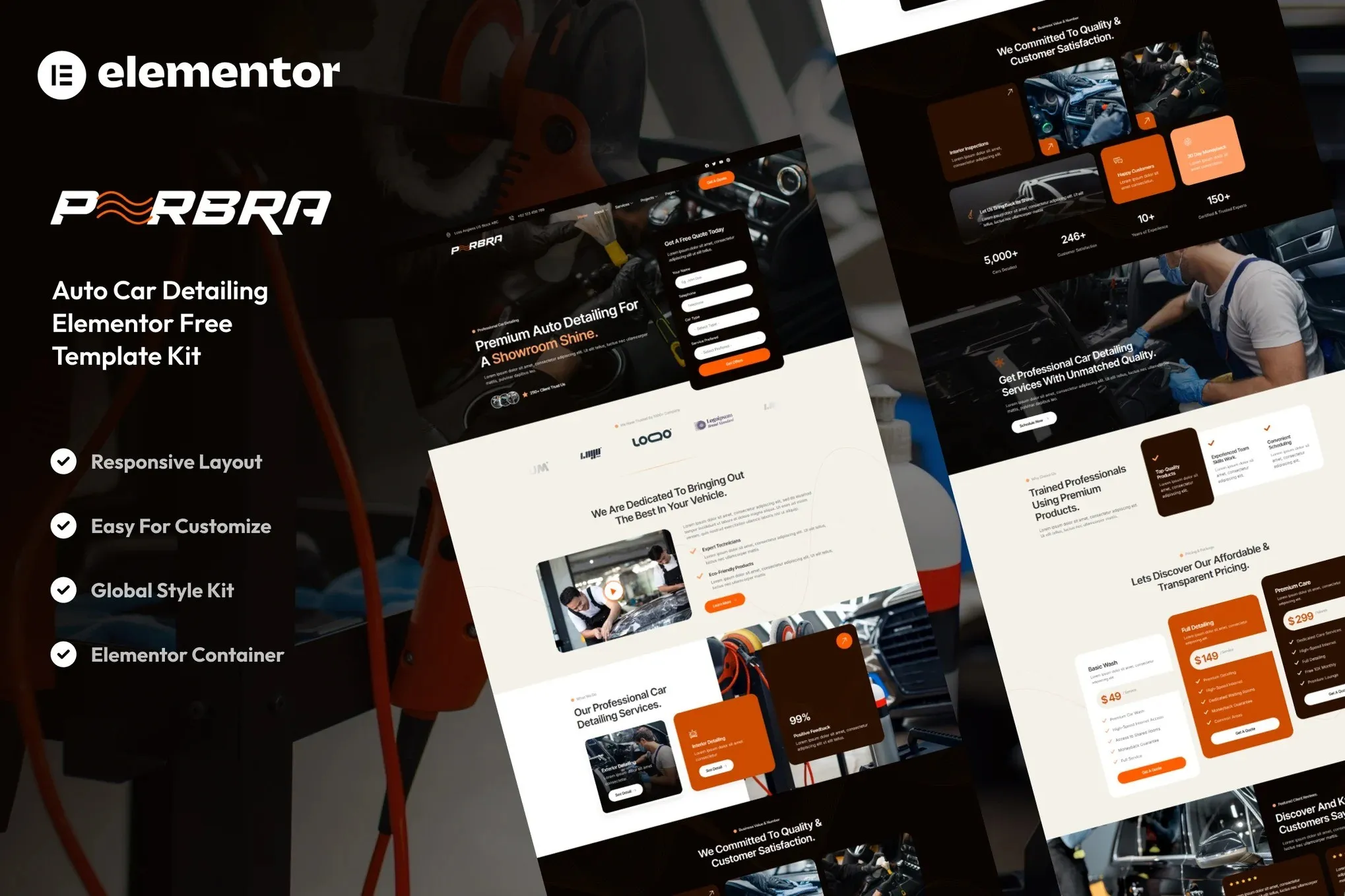 Perbra - Car Auto Care & Detailing Elementor Template Kit best car detailing template kit instant download