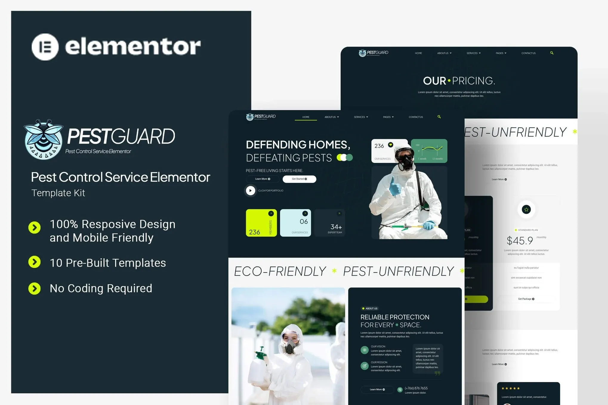 Pestguard - Pest Control Service Elementor Template Kit Pest control website template for Elementor - 8 ready-to-use pages