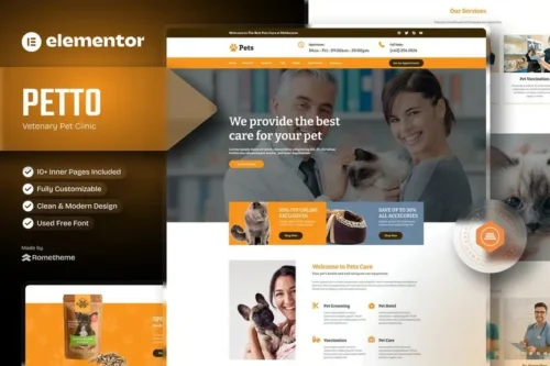 best veterinary clinic elementor template instant download