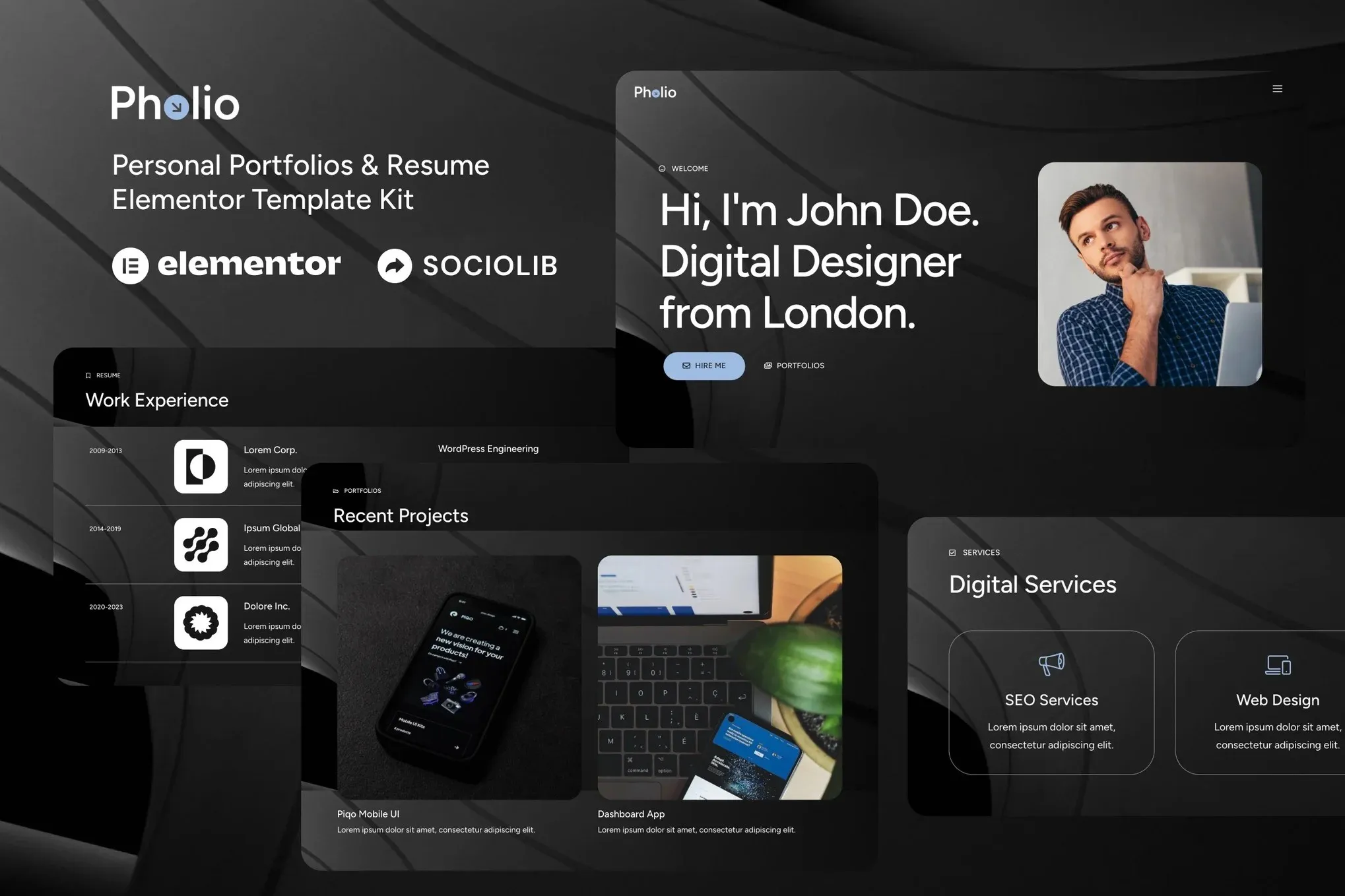 Pholio - Personal Portfolios & Resume Elementor Template Kit best Pholio Elementor portfolio template download
