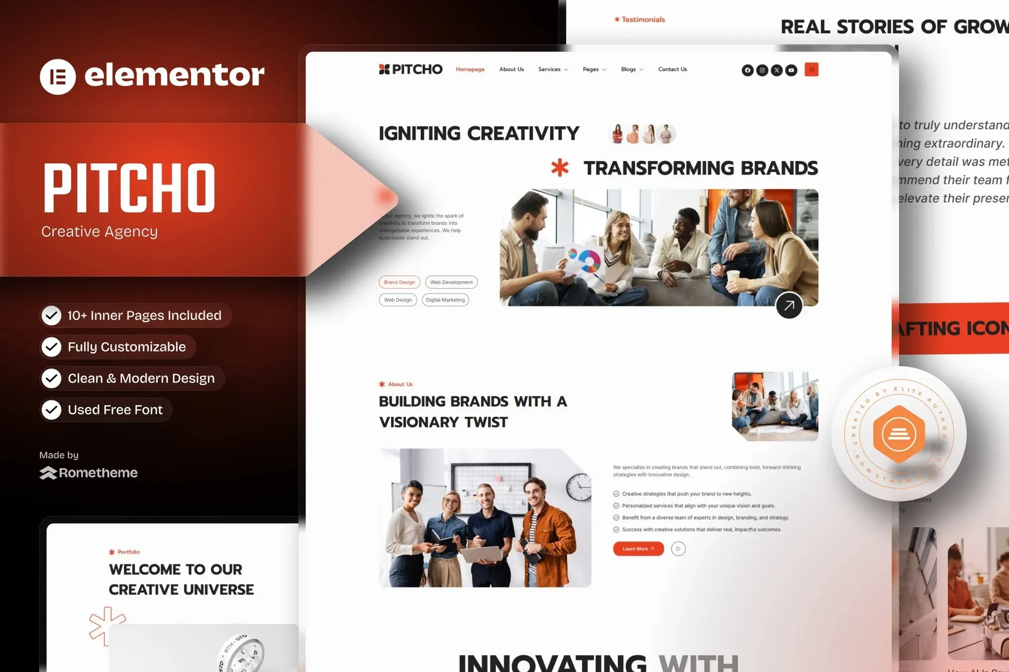 Pitcho - Creative Agency Elementor Template Kit best creative agency Elementor template kit instant download
