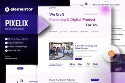 Pixelix - Startup Digital Agency Elementor Template Kit