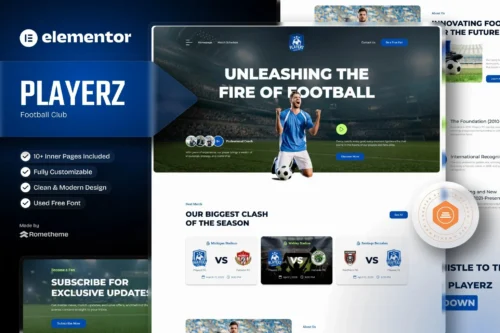 best Playerz football club Elementor template instant download
