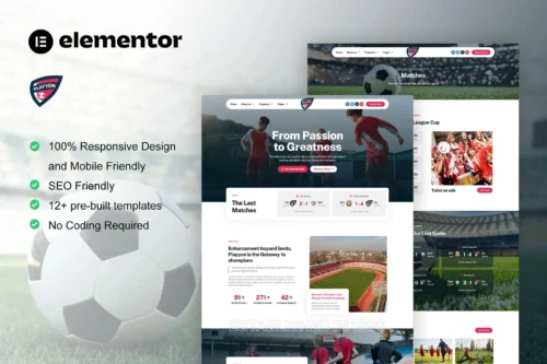best football sports academy Elementor template kit download