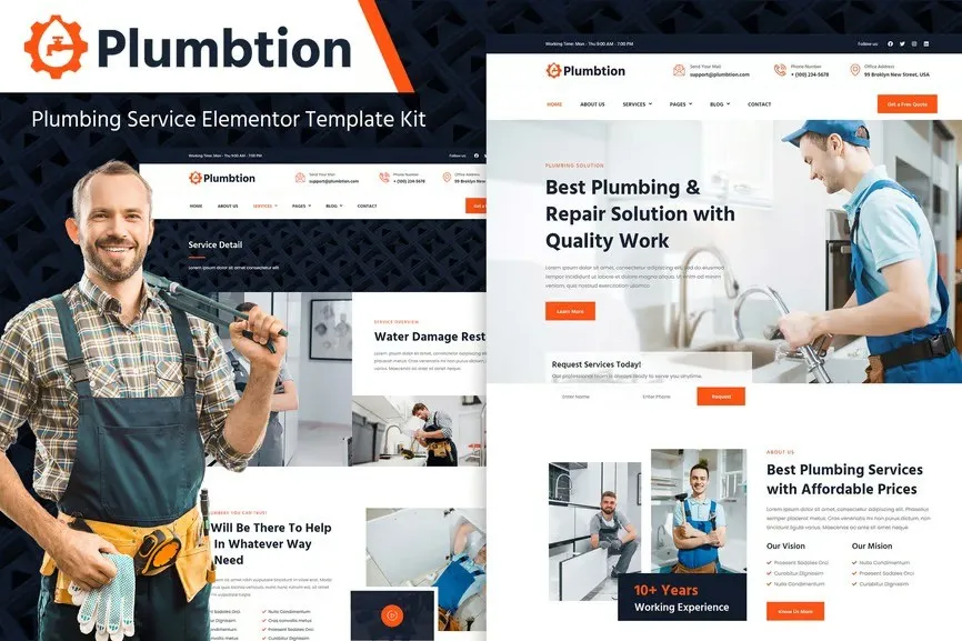 PlumbiGo - Plumbing Services Elementor Template Kit best PlumbiGo plumbing website template instant download