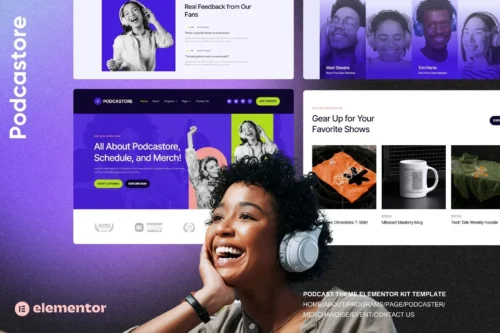 best podcast Elementor template kit with merch store download
