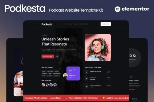 Podkesta - Dark Theme Podcast Elementor Template Kit