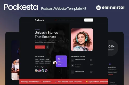 best dark podcast website template Elementor kit instant download