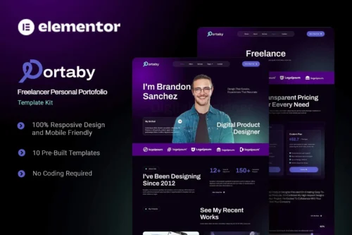 best freelancer portfolio Elementor template kit instant download