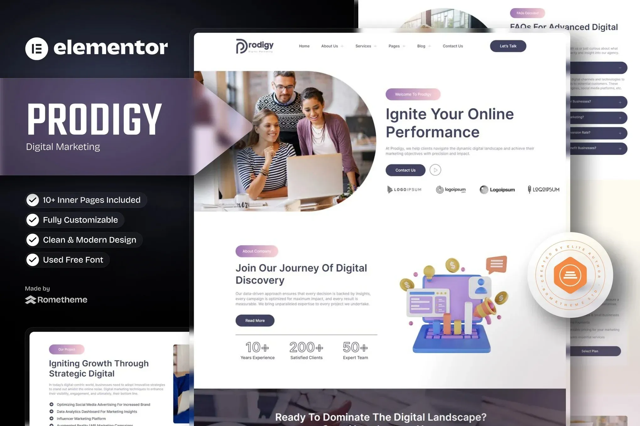 best digital marketing Elementor template kit instant download