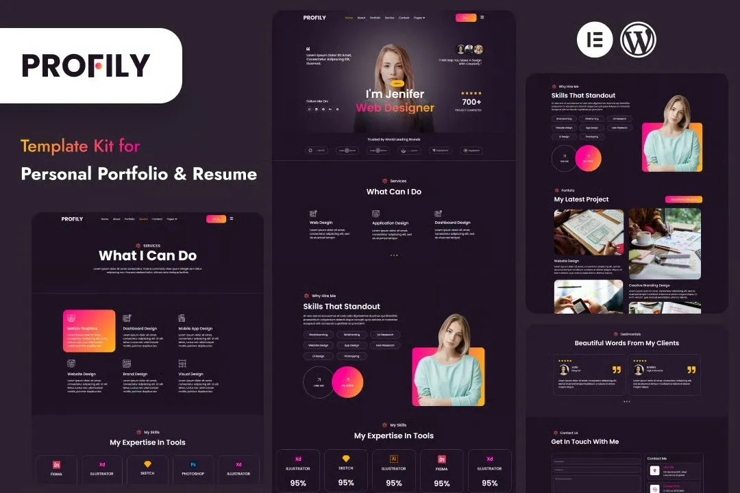 Profily - Personal Portfolios & Resume Elementor Template Kit best Profily portfolio template kit instant download