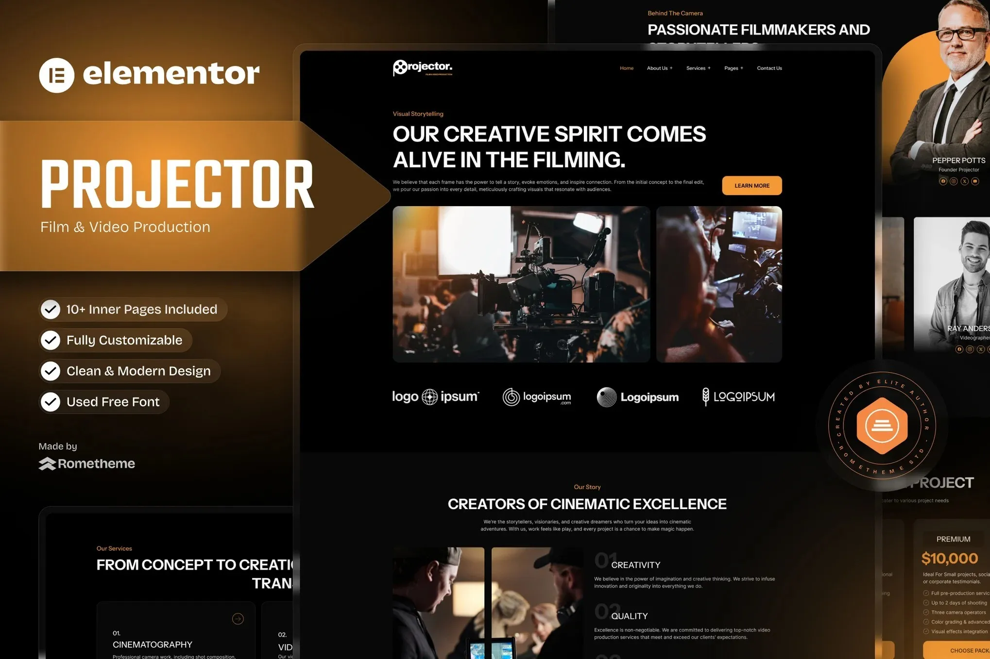 Projector - Film & Video Production Elementor Template Kit best film production Elementor template instant download
