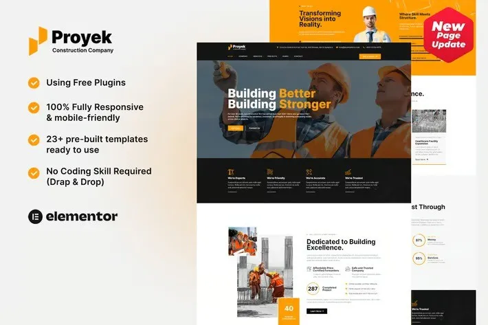 Proyek - Construction Elementor Template Kit best construction elementor template kit download