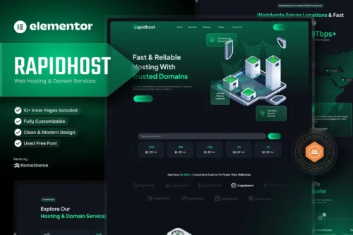 best Rapidhost Elementor template for web hosting website download