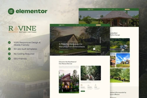 best Ravine nature cottage Elementor template kit instant download