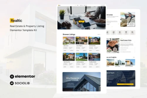 best Realtic Elementor template kit for real estate website download