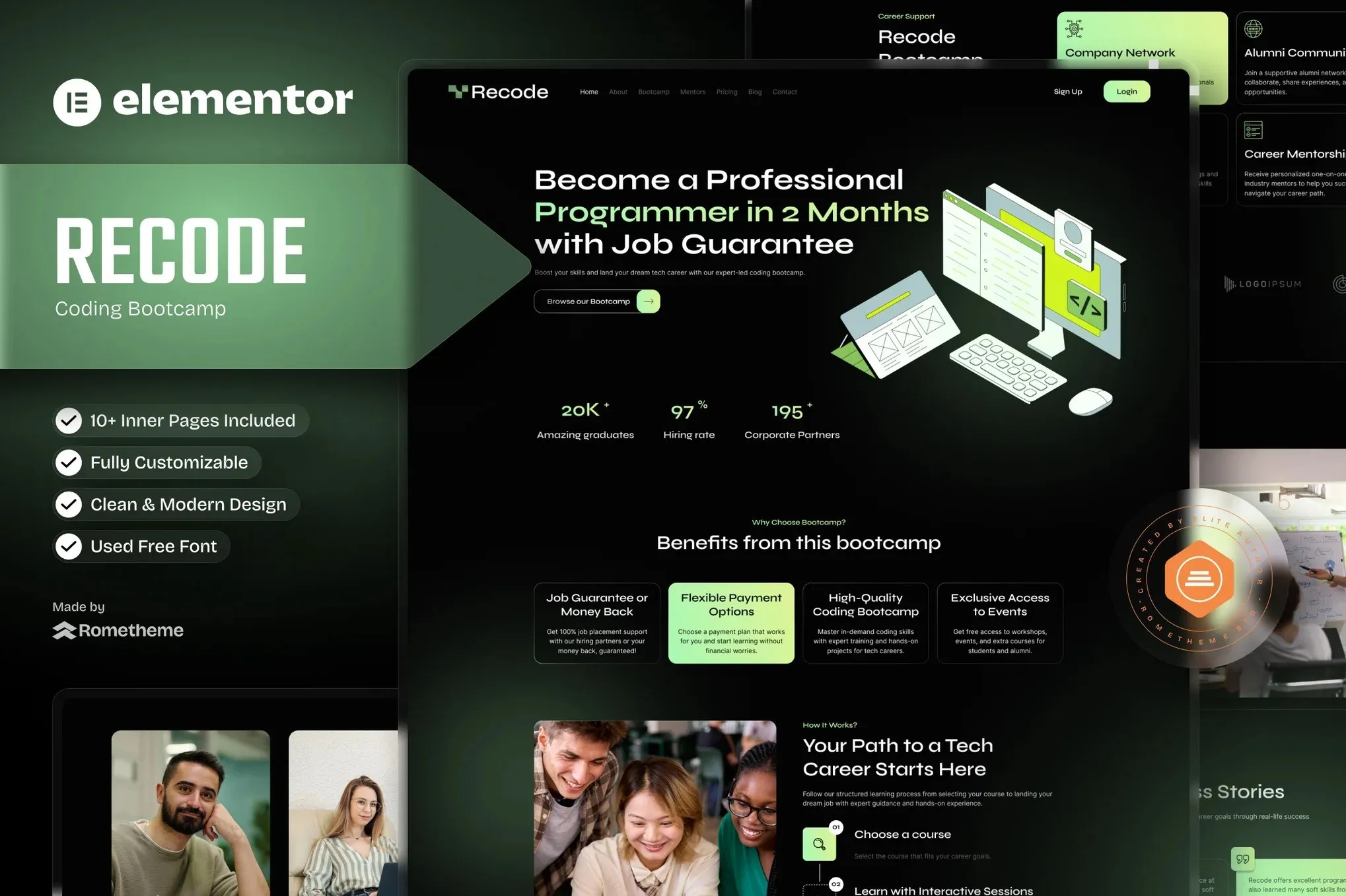 Recode - Coding Bootcamp Elementor Template Kit best Recode coding bootcamp template for Elementor download