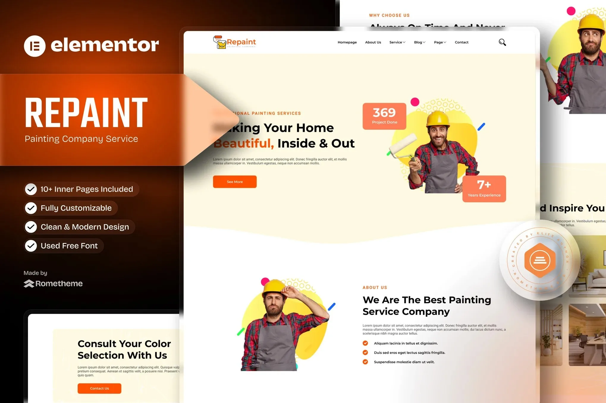 Repaint - Painting Company Service Elementor Template Kit Premium Repaint painting company website template download
