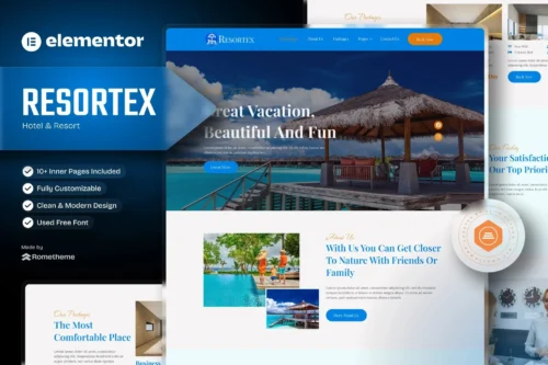 best hotel resort Elementor template kit instant download