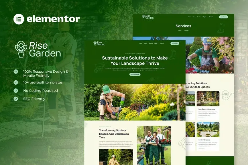 Risegarden - Landscape & Gardening Service Elementor Template Kit best Elementor landscaping template download for gardening