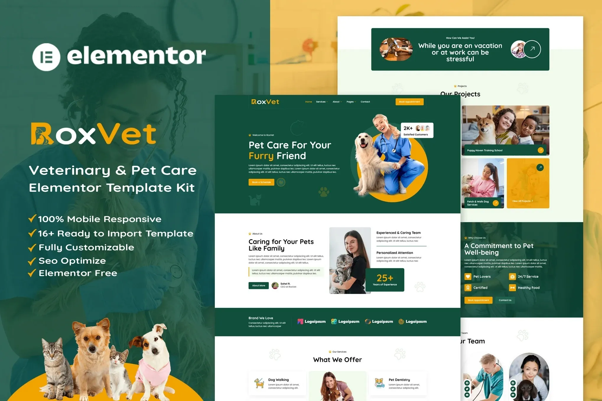 RoxVet - Veterinary & Pet Care Services Elementor Template Kit best veterinary Elementor template kit instant download