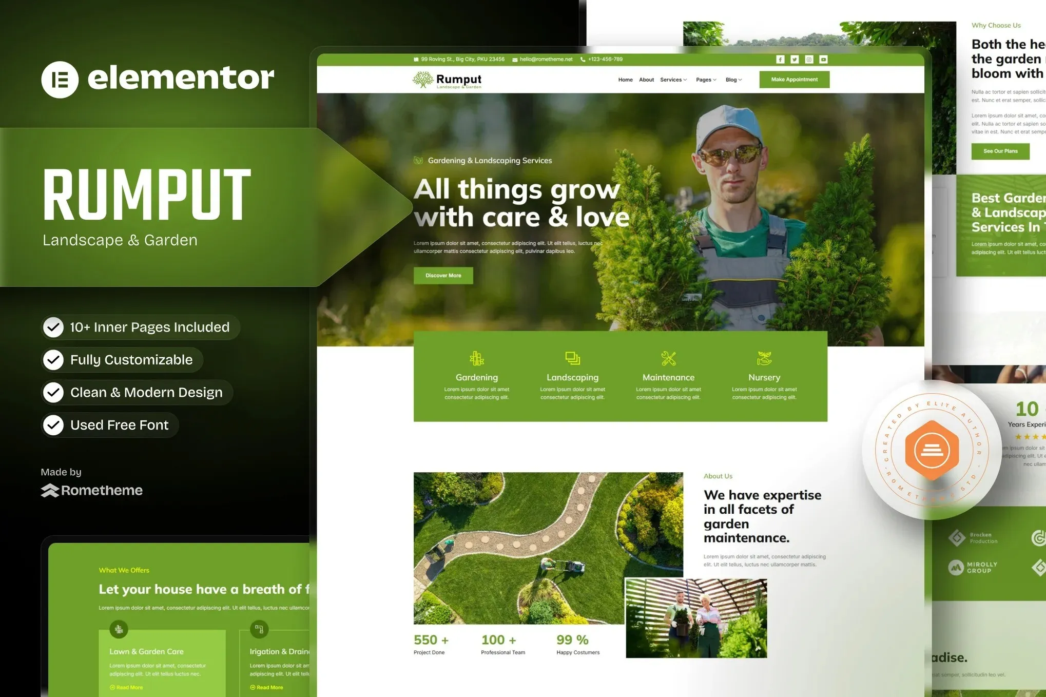 Rumput - Landscape & Gardening Services Elementor Template Kit best landscape gardening Elementor template kit download