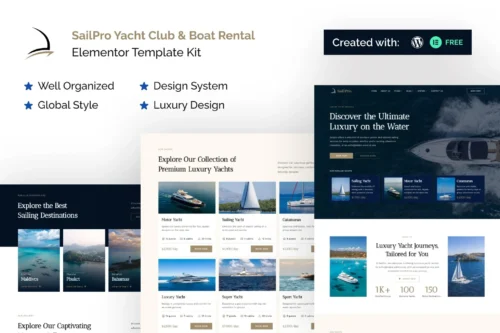 best yacht club Elementor template instant download