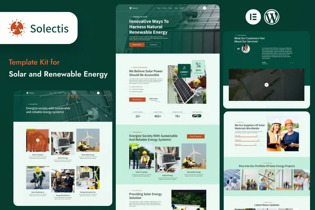 Selectis - Solar & Renewable Energy Elementor Template Kit best solar energy website template download