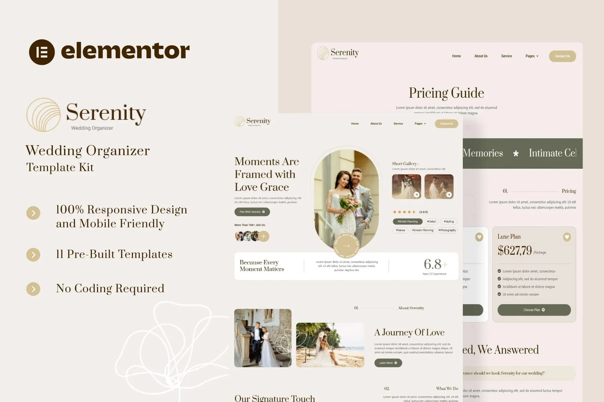 Serenity - Wedding Organizer Elementor Template Kit best wedding organizer Elementor template kit instant download