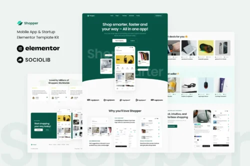 best mobile app Elementor template kit instant download