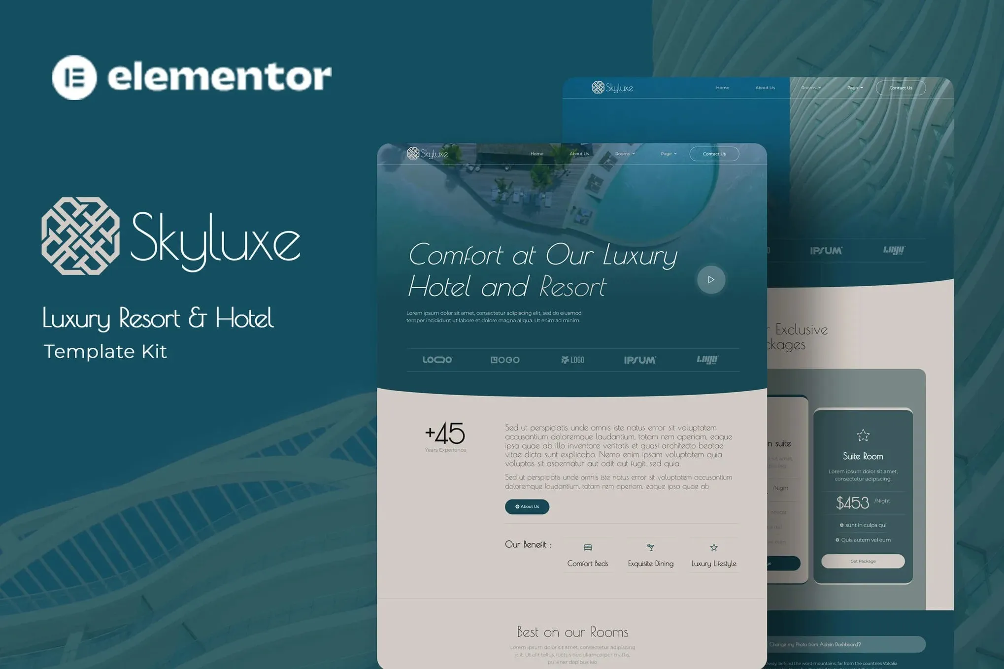 Skyluxe - Luxury Resort & Hotel Elementor Template Kit best luxury resort Elementor template kit instant download