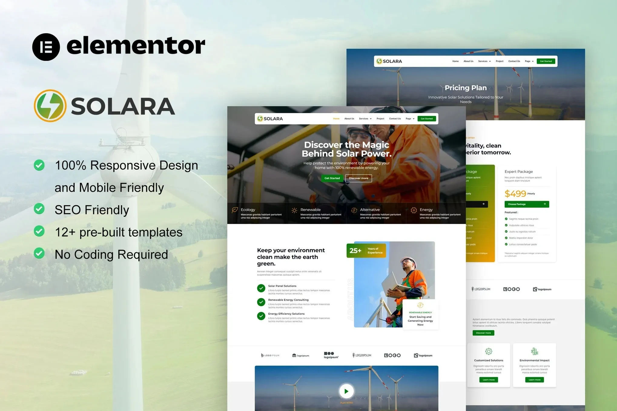 Solara - Solar Panel & Renewable Energy Elementor Template Kit best solar energy Elementor template kit instant download