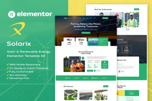 best Elementor solar website template instant download
