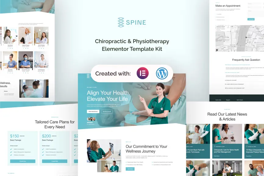 Spine - Chiropractic & Physiotherapy Elementor Template Kit best Elementor template kit for healthcare websites, instant download